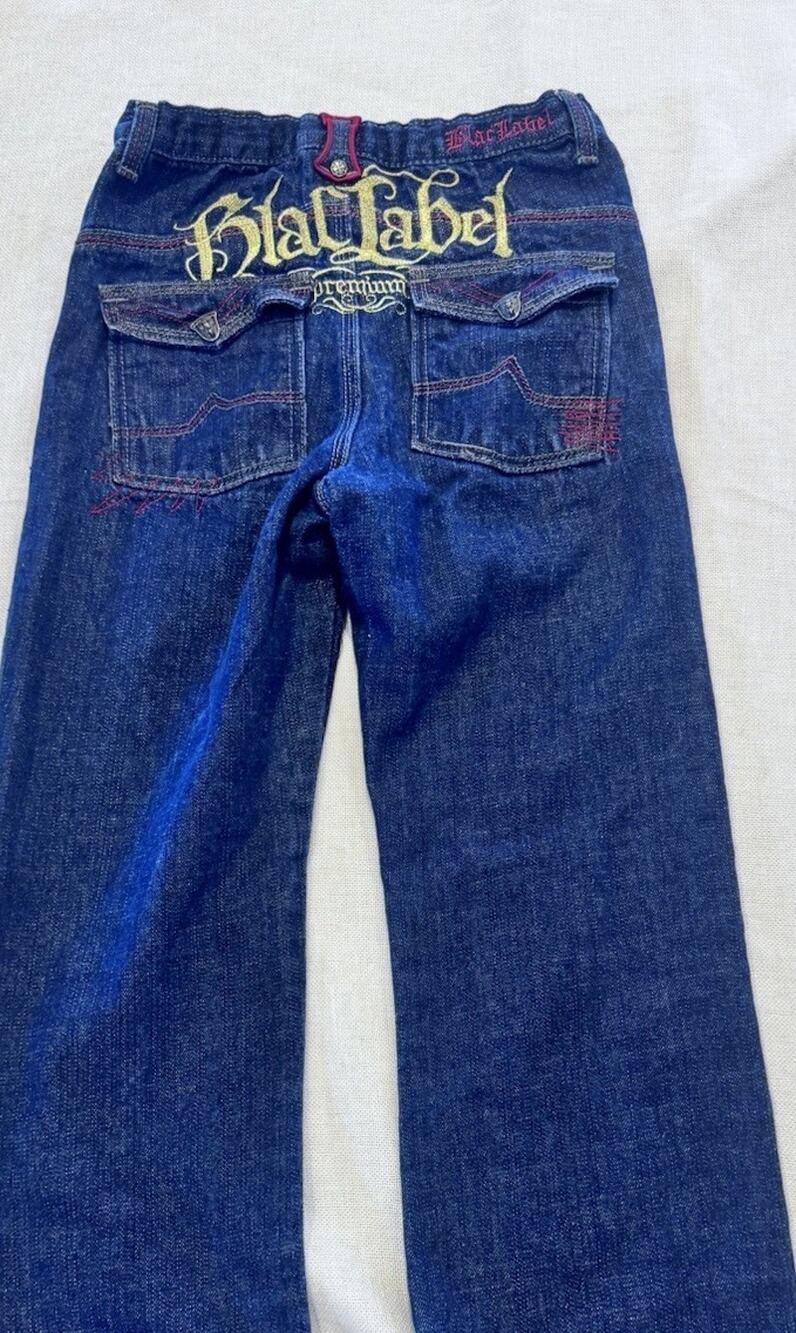 Blac Label Jeans Boys Sz 7 Dark Denim Embroidered Straight Hip Hop Streetwear